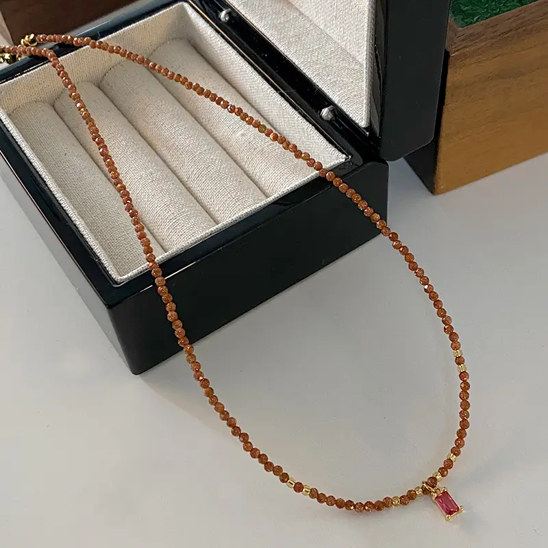 Dunhuang New Chinese Style Necklace Women's Beaded Natural Stone Agate High-grade Woolen Chain Red Stacked Antique Clavicle Chain - Image 6