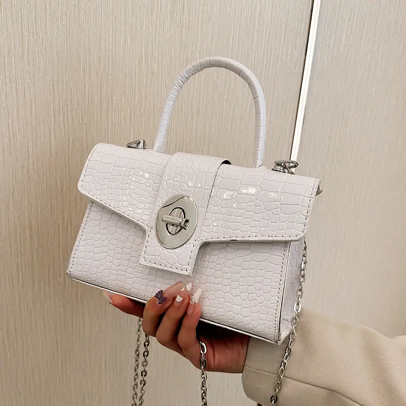 Black Croc Leather Chain Shoulder Bag for Women 2023 - Image 3