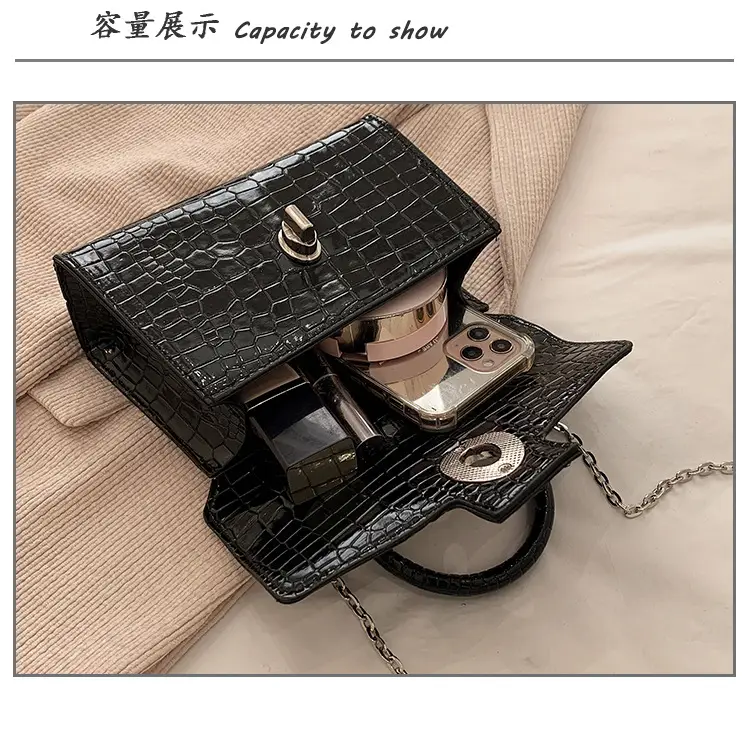 Black Croc Leather Chain Shoulder Bag for Women 2023 — feature 12