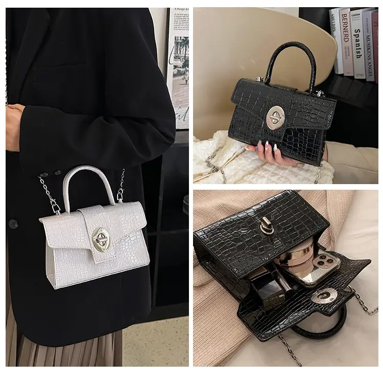 Black Croc Leather Chain Shoulder Bag for Women 2023 — feature 16