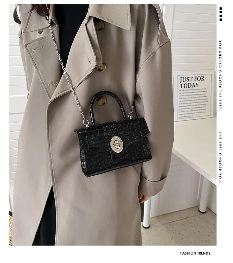 Black Croc Leather Chain Shoulder Bag for Women 2023 — feature 2