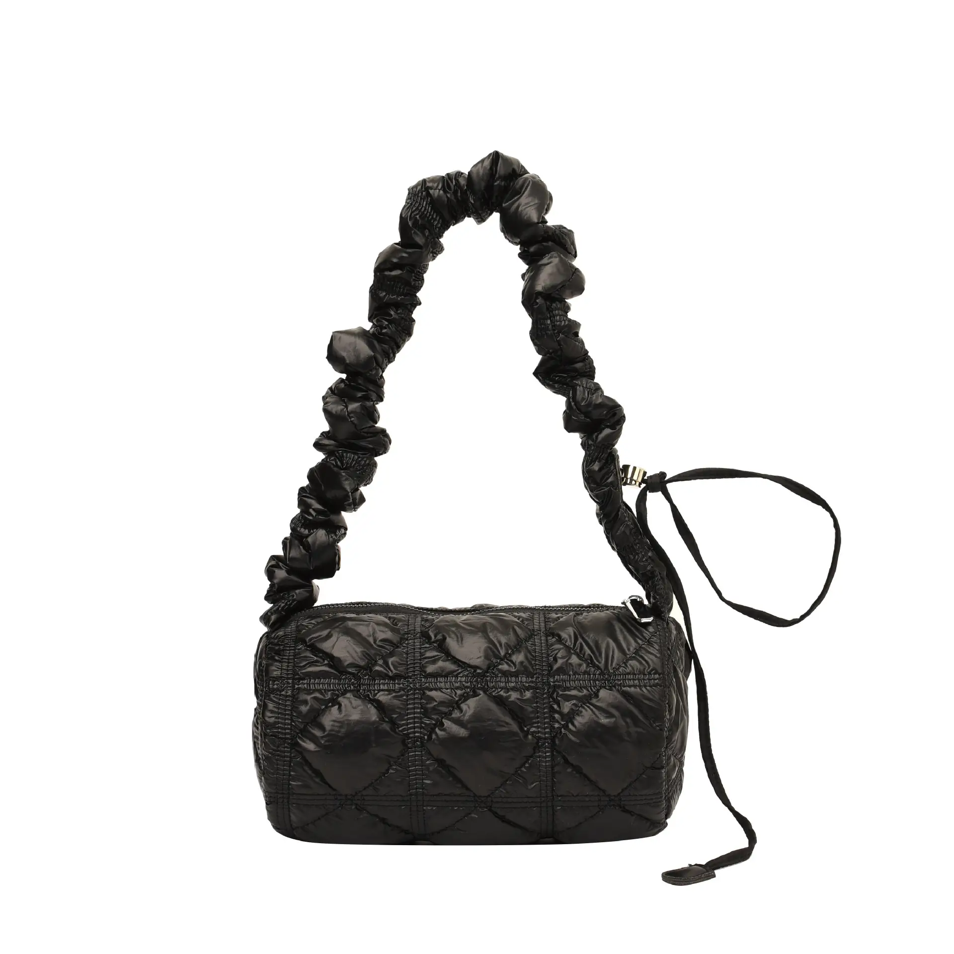 Black Quilted Shoulder Bag with Braided Handle - Image 5