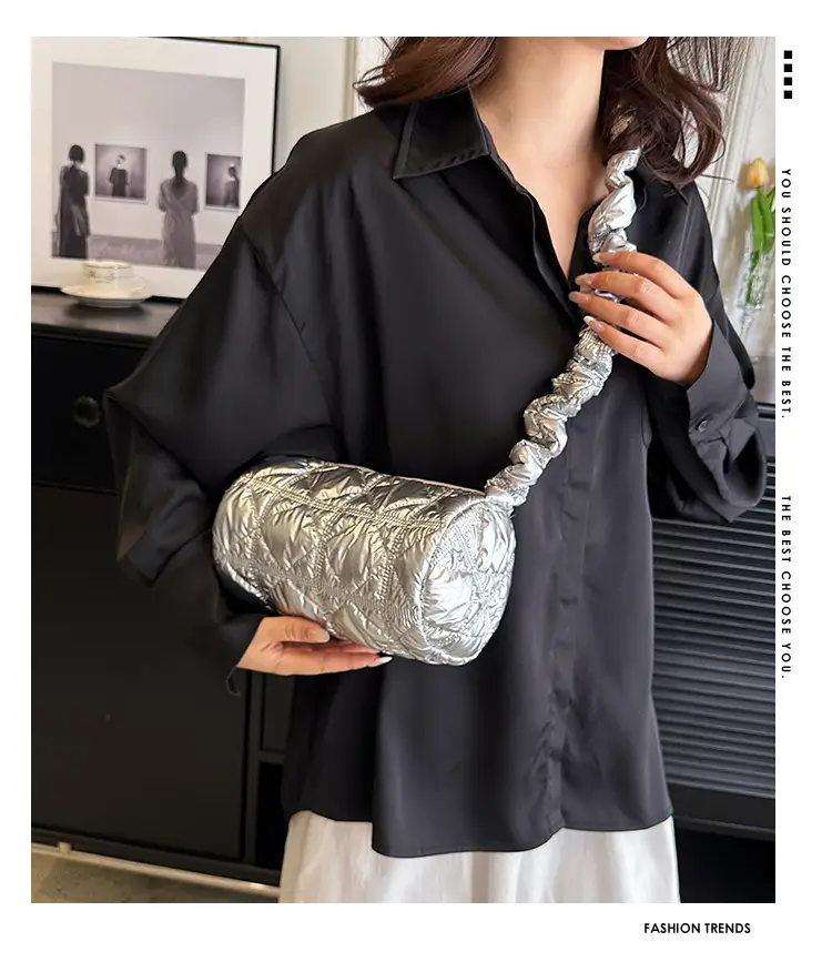 Black Quilted Shoulder Bag with Braided Handle — feature 1