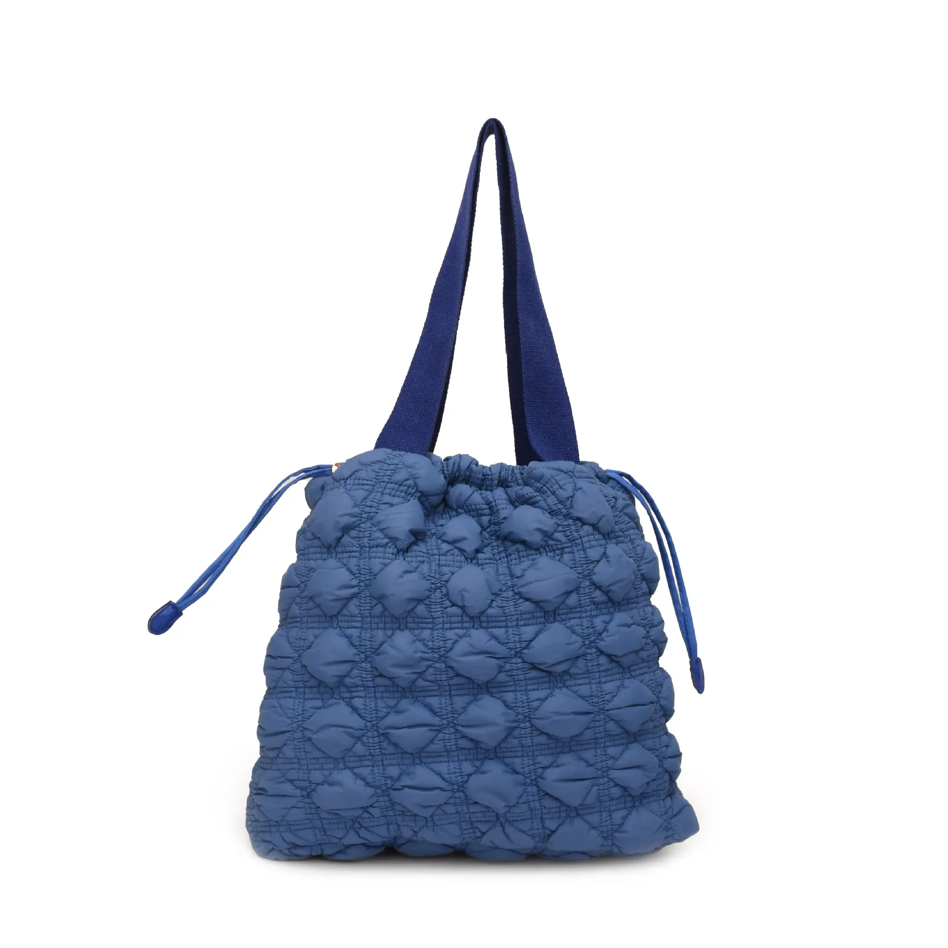 Blue Velvet Pleated Drawstring Bubble Bag for Women - Image 5