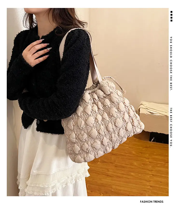 Blue Velvet Pleated Drawstring Bubble Bag for Women — feature 1