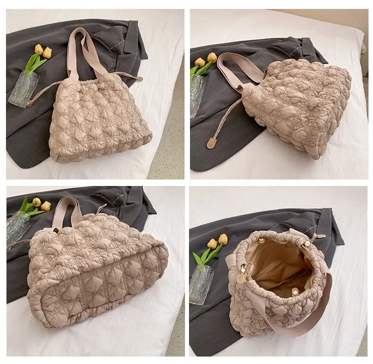 Blue Velvet Pleated Drawstring Bubble Bag for Women — feature 16