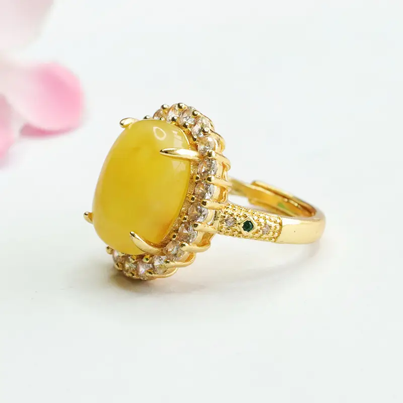 Guan Yu Natural Amber Ring with Beads - Image 3
