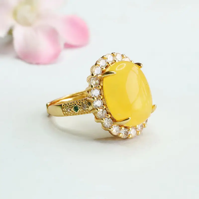 Guan Yu Natural Amber Ring with Beads - Image 4