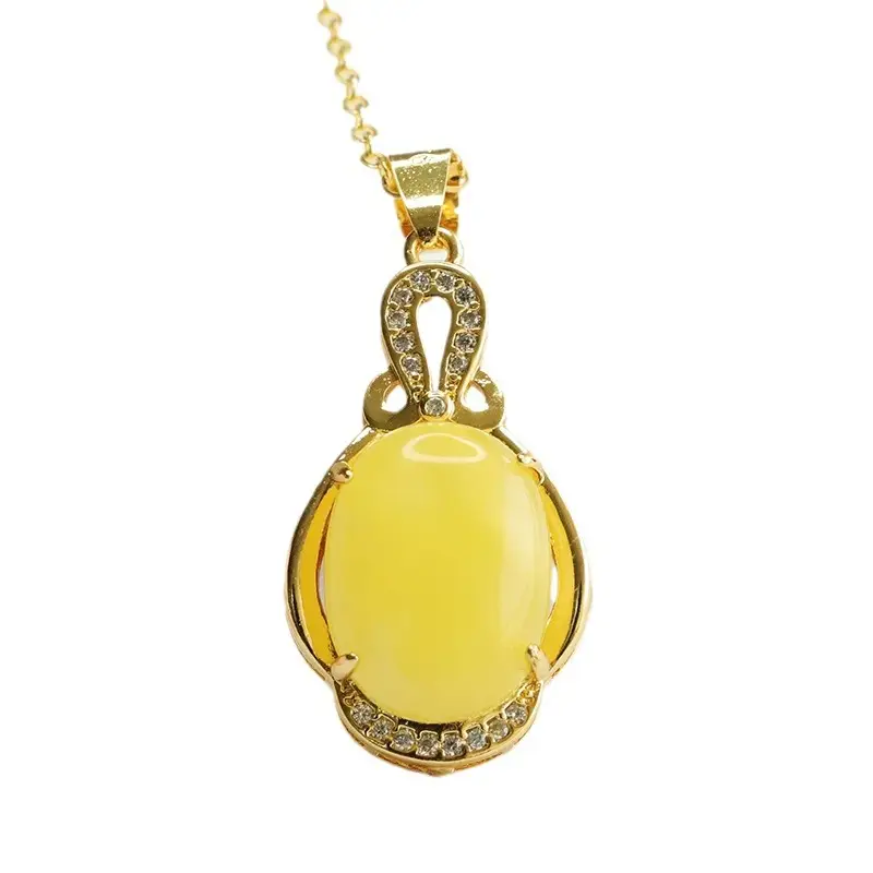 Guan Yu Yellow Amber Pendant Necklace for Women