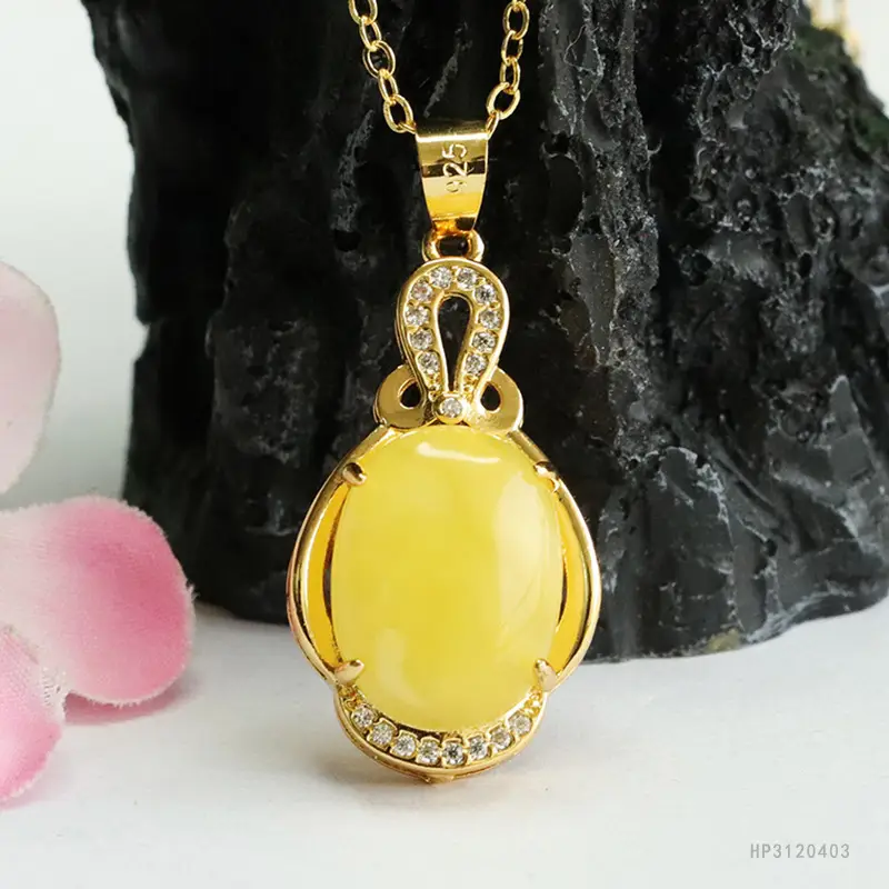 Guan Yu Yellow Amber Pendant Necklace for Women — feature 7