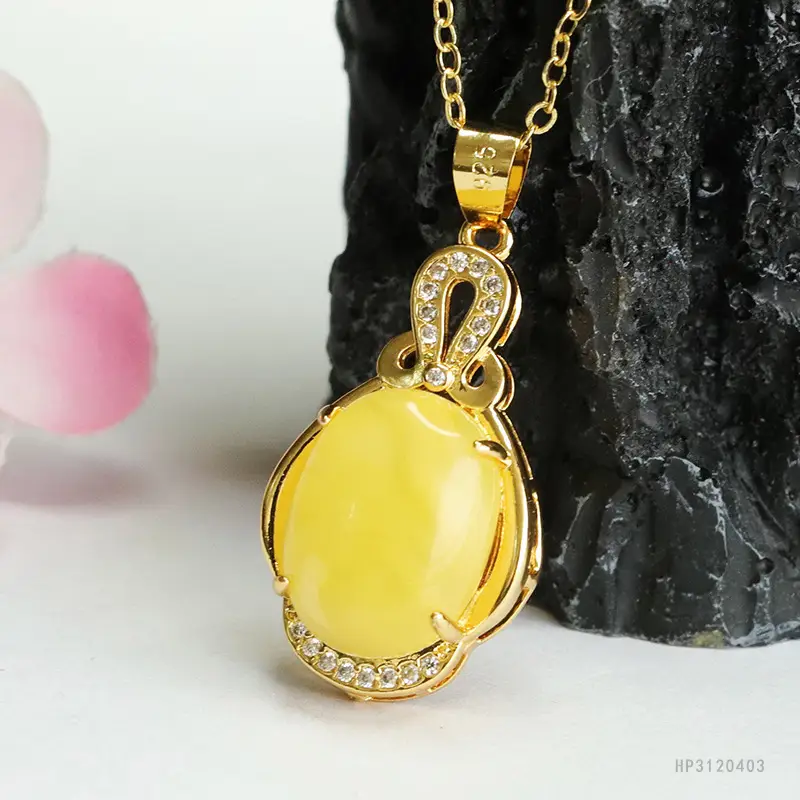 Guan Yu Yellow Amber Pendant Necklace for Women — feature 9