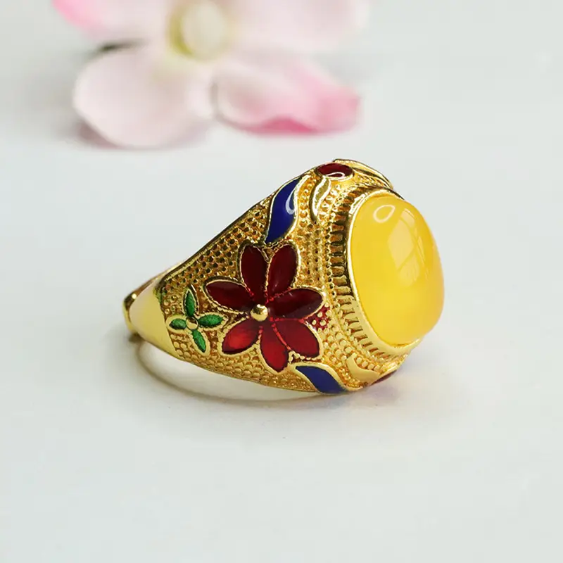 Guan Yu Natural Amber Ring Yellow Honey Wax Finger Ring - Image 3