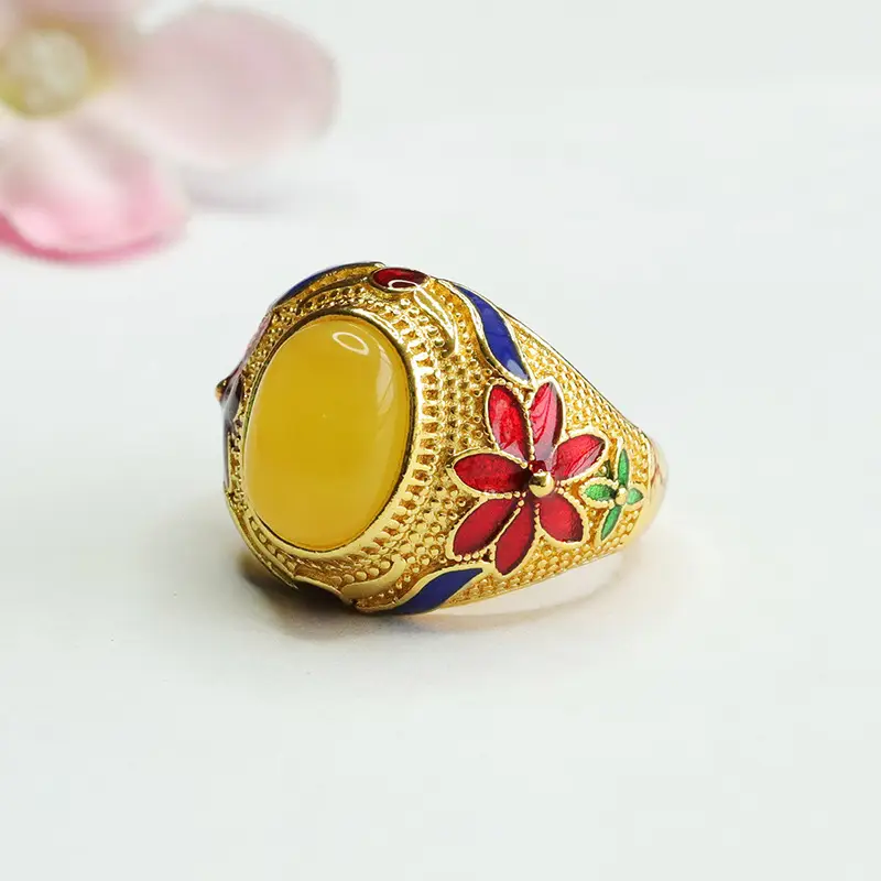 Guan Yu Natural Amber Ring Yellow Honey Wax Finger Ring - Image 4