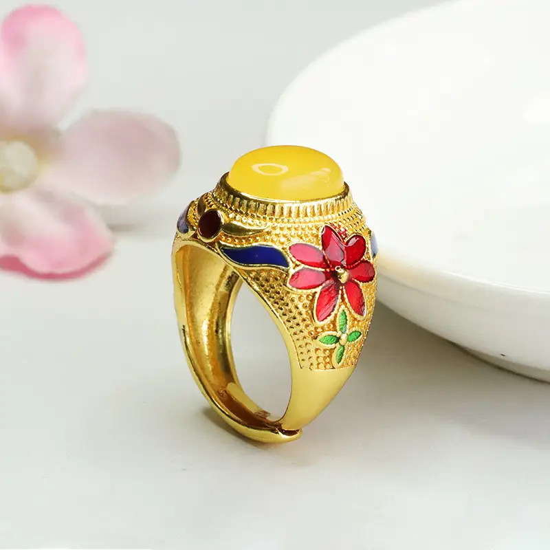 Guan Yu Natural Amber Ring Yellow Honey Wax Finger Ring - Image 5