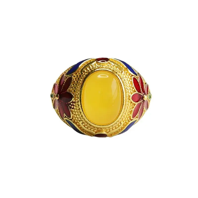 Guan Yu Natural Amber Ring Yellow Honey Wax Finger Ring - Image 6