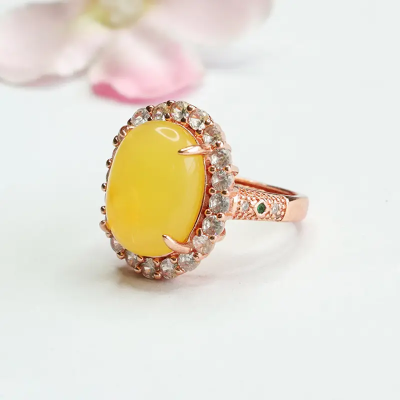 Guan Yu Natural Amber Ring Honey Wax Court Style - Image 3