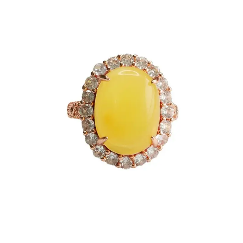 Guan Yu Natural Amber Ring Honey Wax Court Style - Image 6