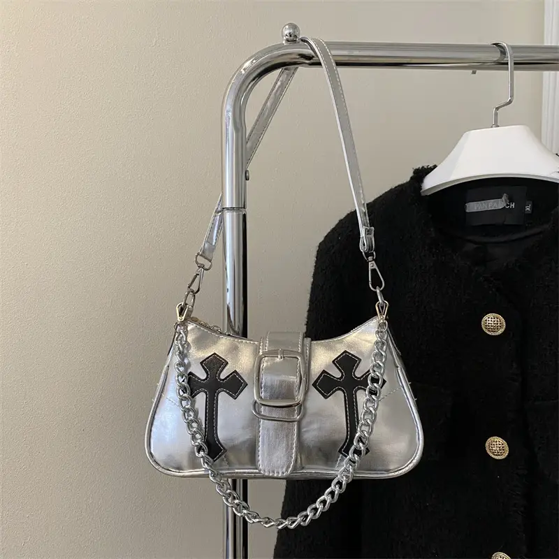Black Cross Chain Shoulder Bag for Women 2023