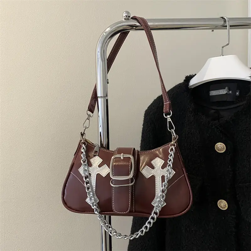Black Cross Chain Shoulder Bag for Women 2023