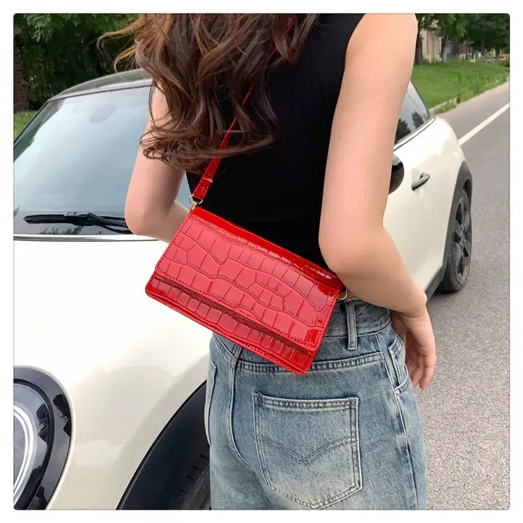 Red Croc Patchwork Shoulder Bag for Women — feature 15