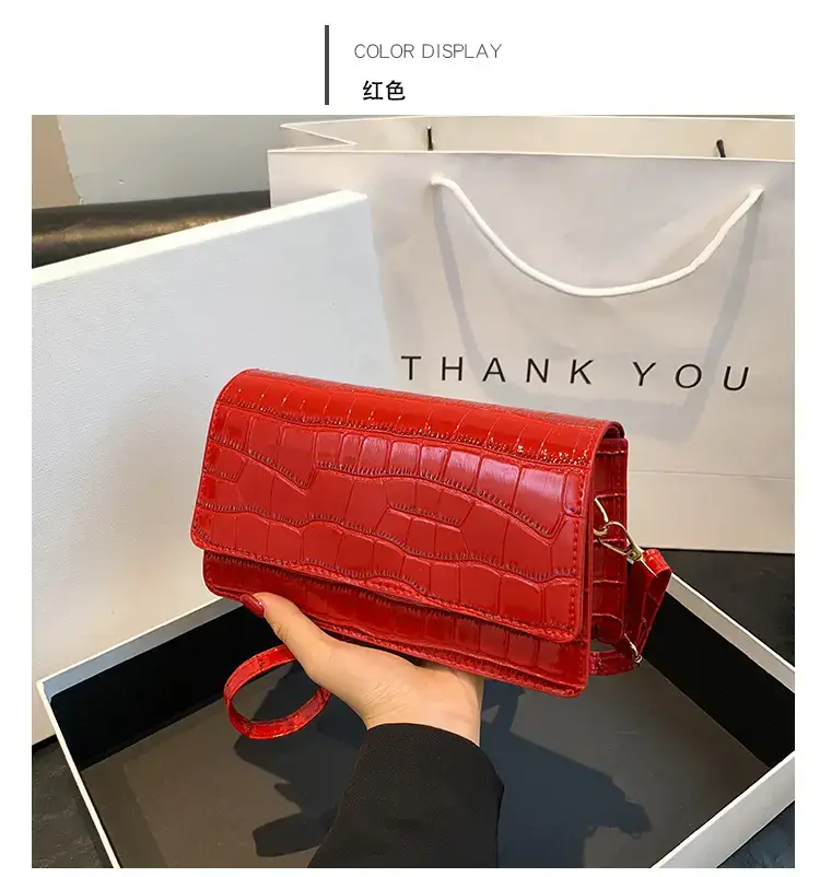 Red Croc Patchwork Shoulder Bag for Women — feature 38