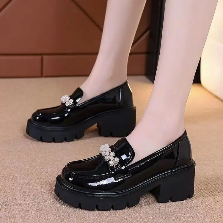 Mary Jane leather shoes for women 2023 Spring and Autumn New height increasing women's shoes thick-soled loafers women's muffin soft-soled shoes — feature 7