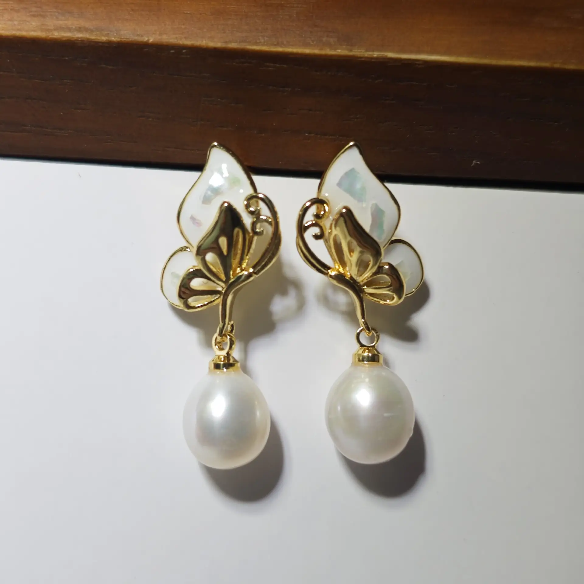 Gold Butterfly Pearl Earrings for Women - Image 5