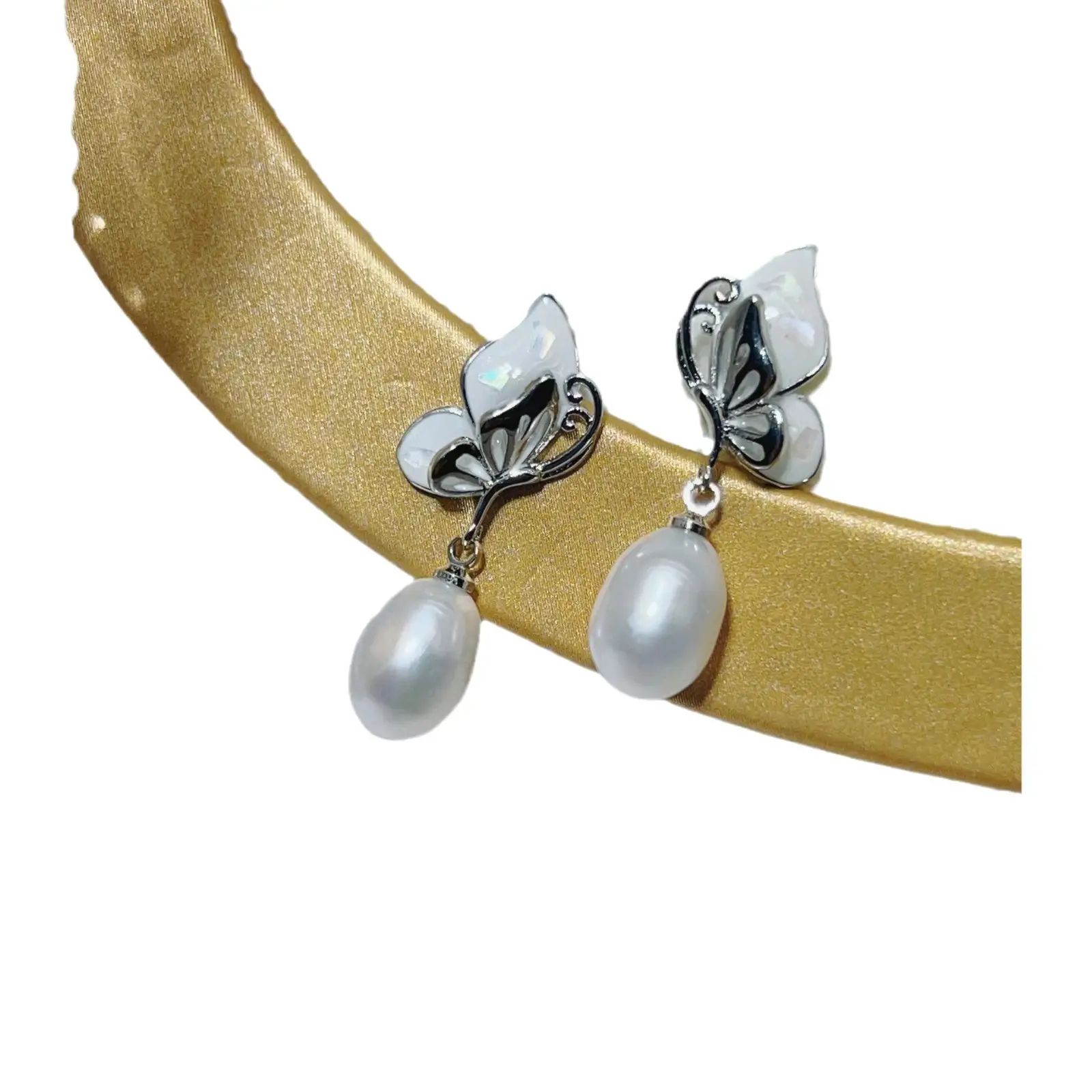 Gold Butterfly Pearl Earrings for Women - Image 6