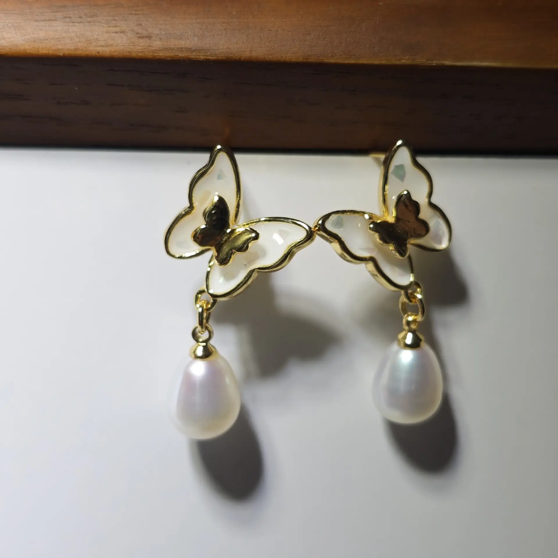 Gold Butterfly Pearl Earrings for Women — feature 7