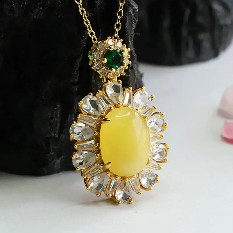 Guan Yu Pendant Yellow Amber Necklace Women's Jewelry - Image 4