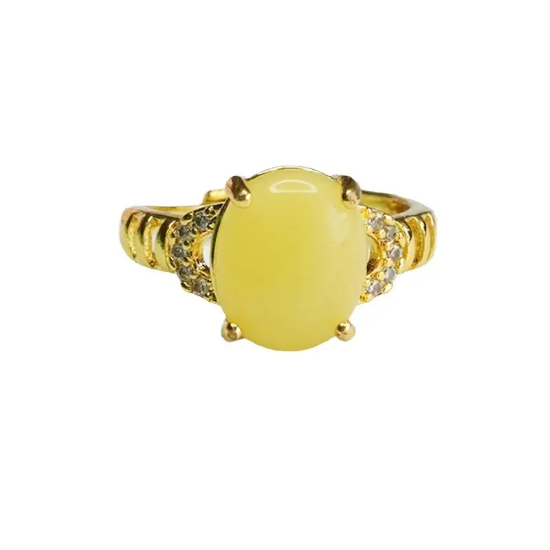 Guan Yu Natural Amber Ring Ethnic Style Gold
