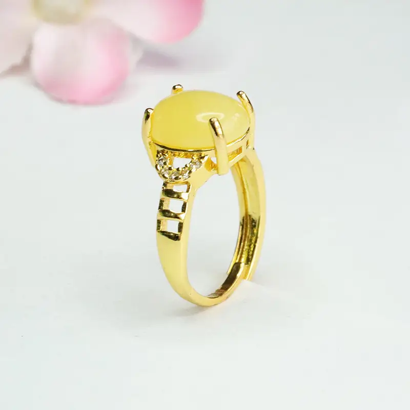 Guan Yu Natural Amber Ring Ethnic Style Gold — feature 8