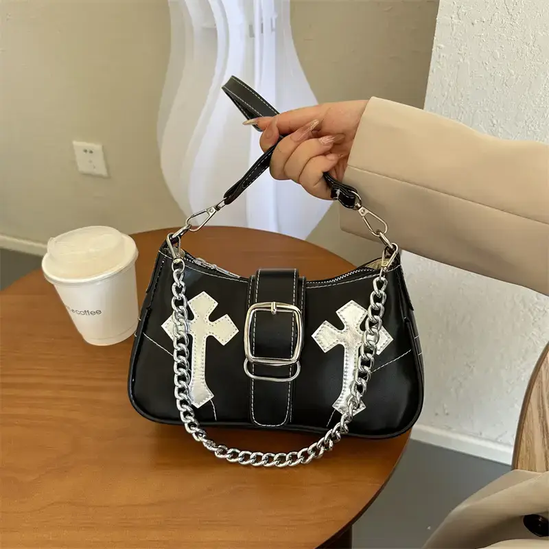 Black Cross Chain Shoulder Bag for Women Winter 2023 - Image 5