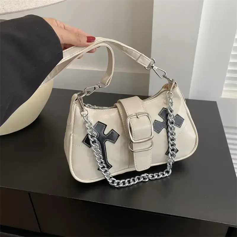 Black Cross Chain Shoulder Bag for Women Winter 2023 - Image 6