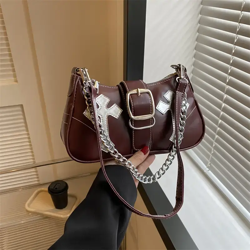 Black Cross Chain Shoulder Bag for Women Winter 2023 - Image 8
