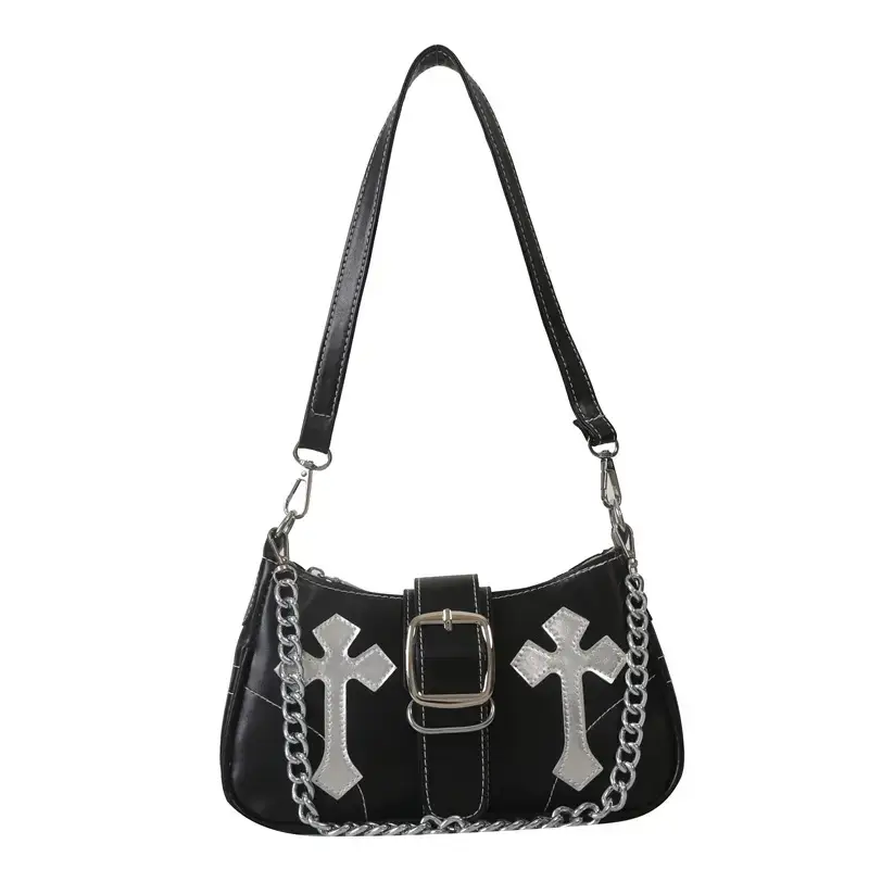 Black Cross Chain Shoulder Bag for Women Winter 2023 - Image 9