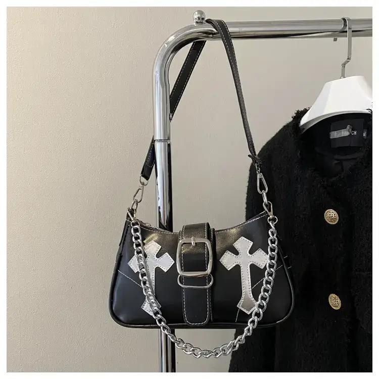 Black Cross Chain Shoulder Bag for Women Winter 2023 — feature 35