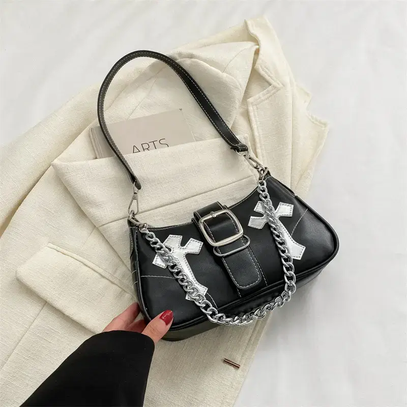 Black Cross Chain Shoulder Bag for Women Winter 2023 - Image 2