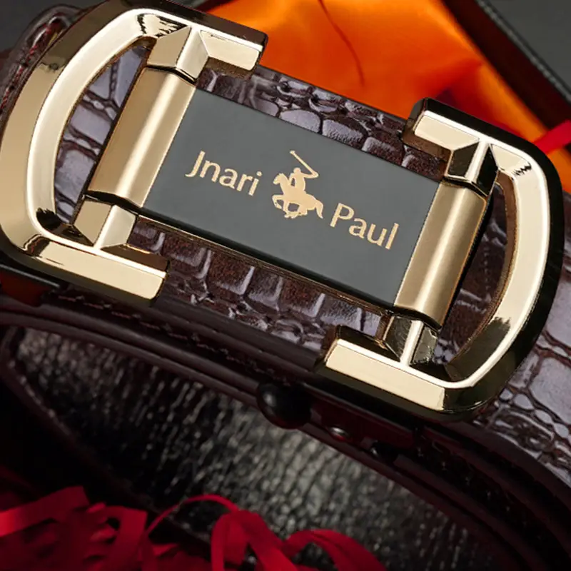 Jani Paul Men's Brown Croc Leather Belt with Gold Buckle