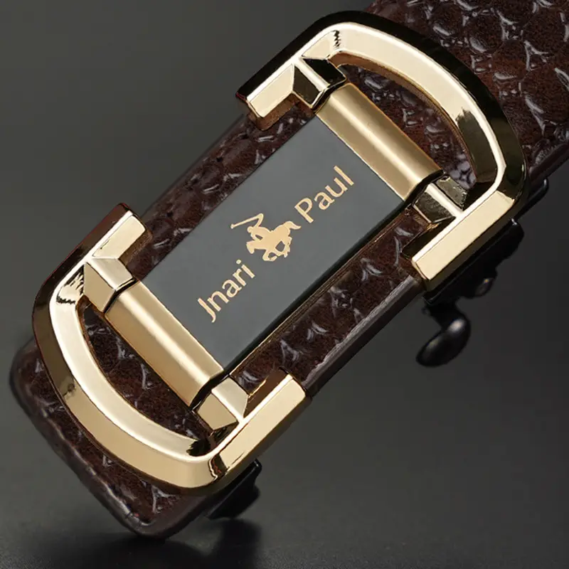 Jani Paul Men's Brown Croc Leather Belt with Gold Buckle