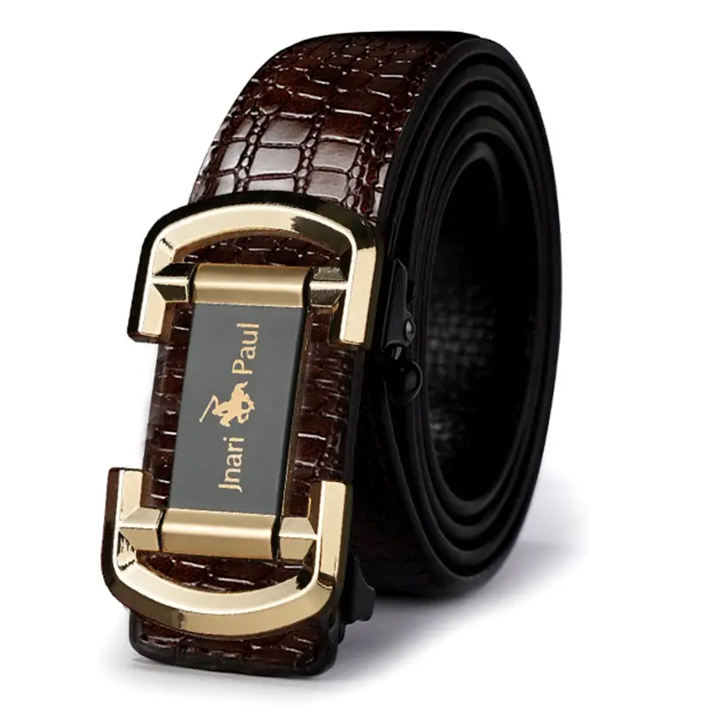 Jani Paul Men's Brown Croc Leather Belt with Gold Buckle