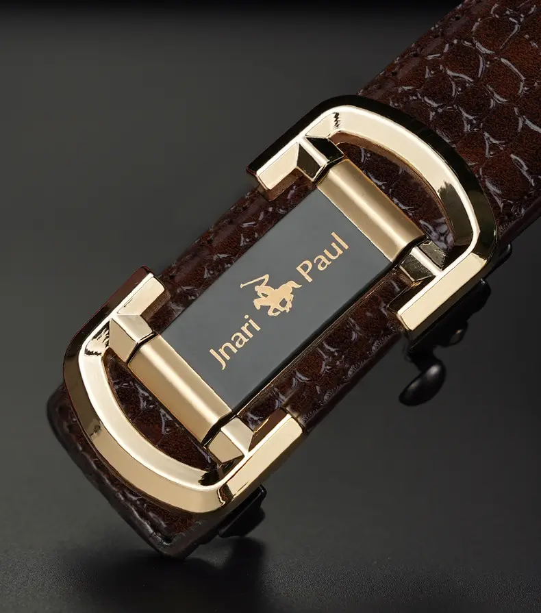 Jani Paul Men's Brown Croc Leather Belt with Gold Buckle — feature 14
