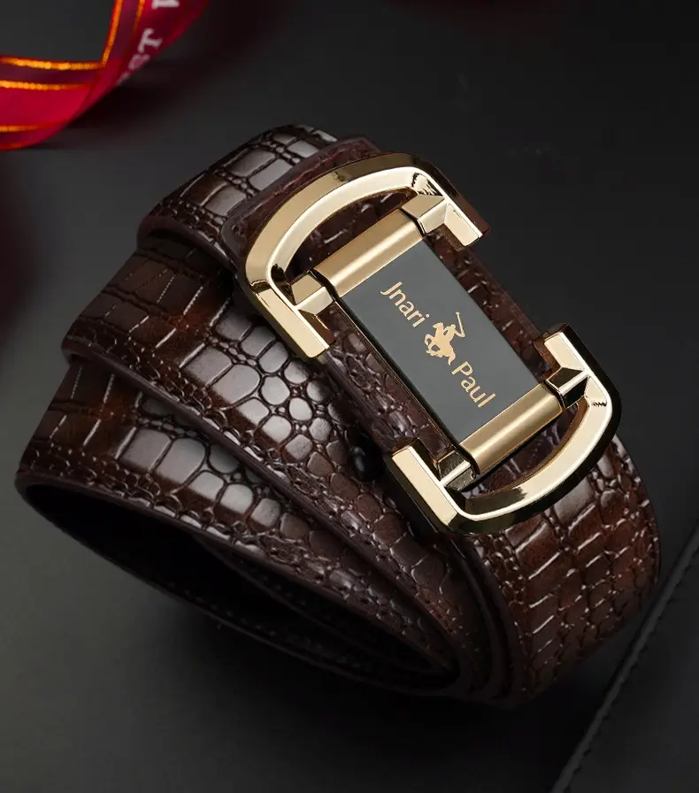 Jani Paul Men's Brown Croc Leather Belt with Gold Buckle — feature 15