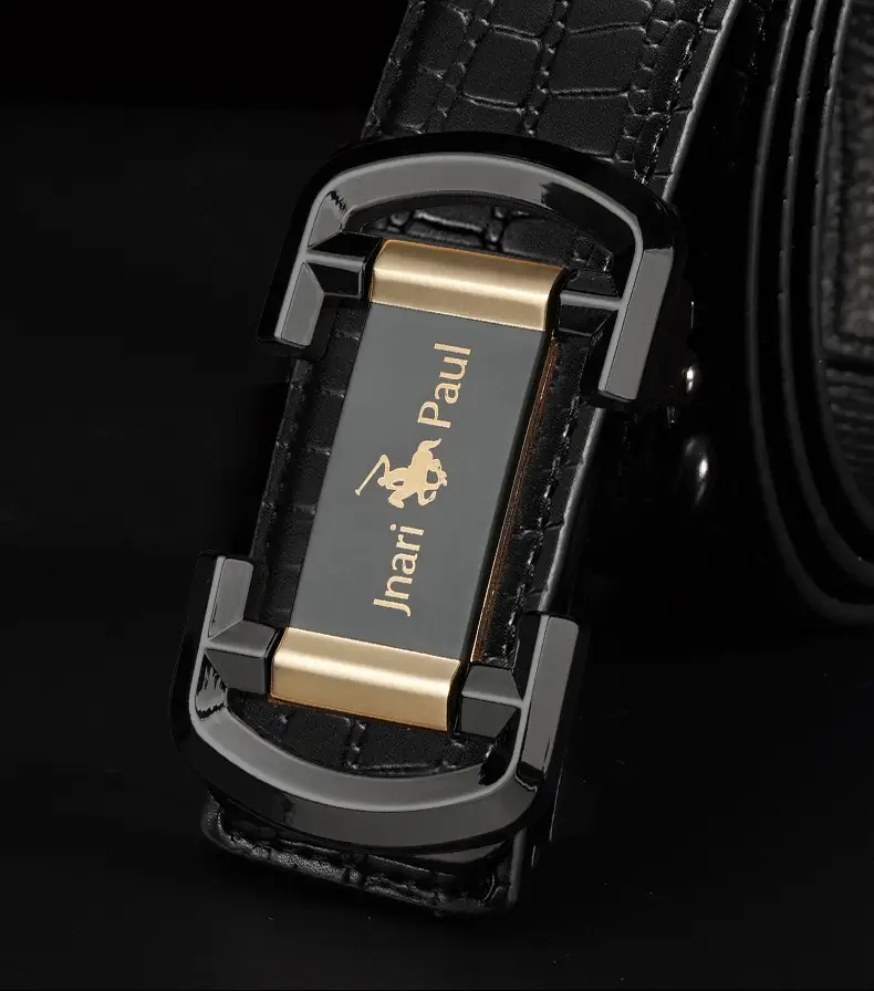 Jani Paul Men's Brown Croc Leather Belt with Gold Buckle — feature 17