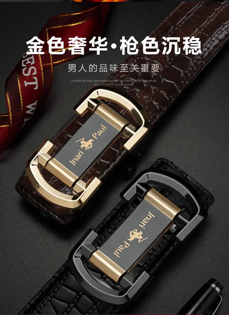 Jani Paul Men's Brown Croc Leather Belt with Gold Buckle — feature 5