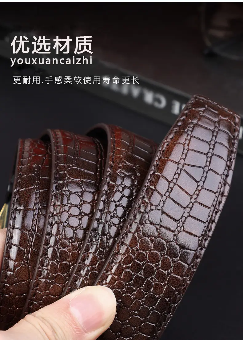 Jani Paul Men's Brown Croc Leather Belt with Gold Buckle — feature 7