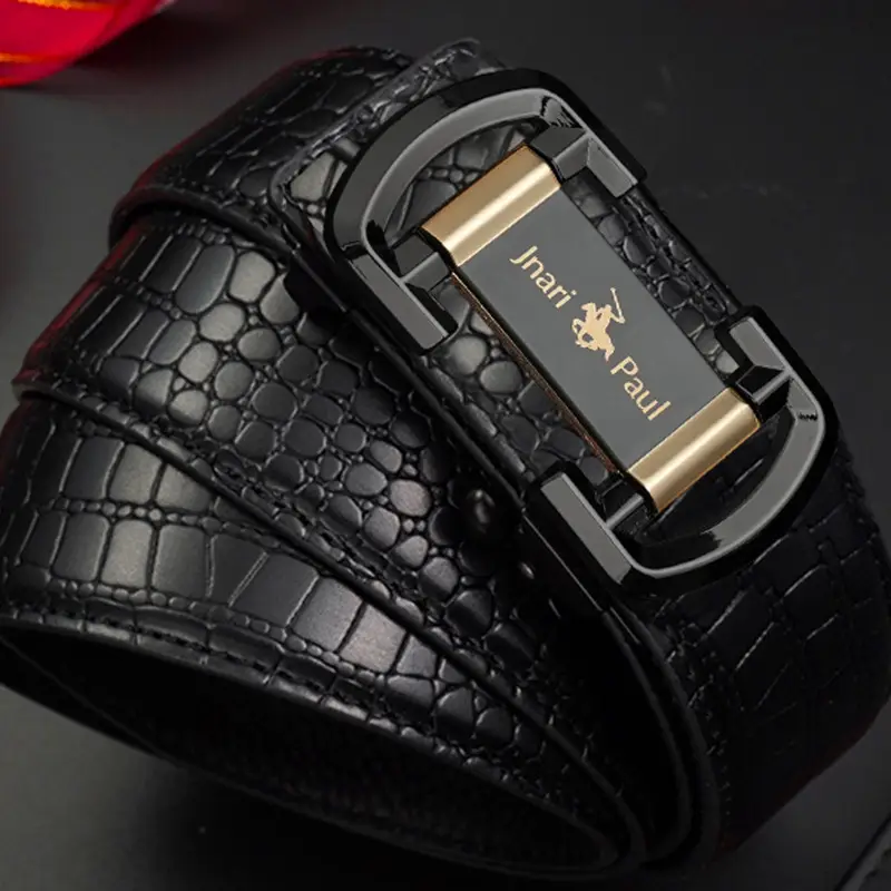 Jani Paul Men's Brown Croc Leather Belt with Gold Buckle