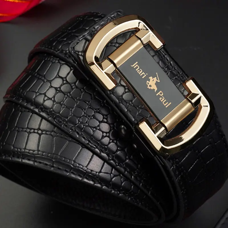Jani Paul Men's Brown Croc Leather Belt with Gold Buckle