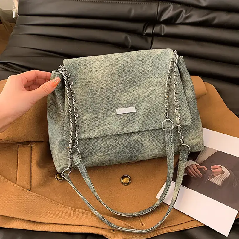 Korean Style Women's Grey Chain Shoulder Bag 2024 Winter - Image 5