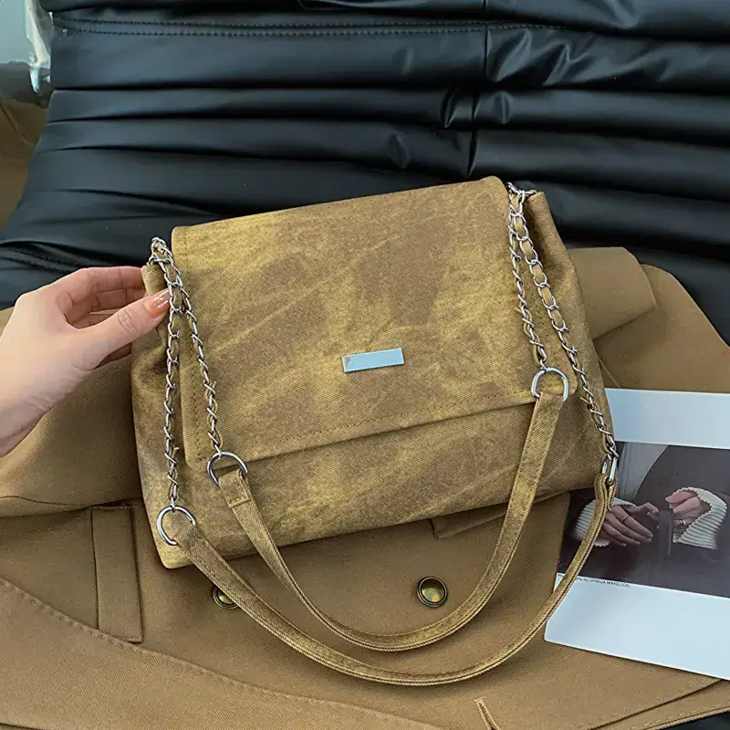 Korean Style Women's Grey Chain Shoulder Bag 2024 Winter - Image 7